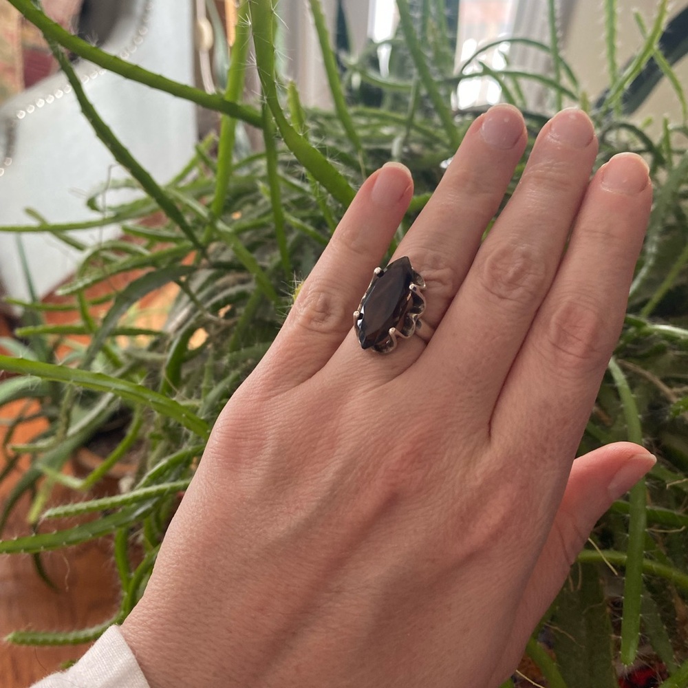 Sterling silver vintage Mexico ring with smoky brown stone